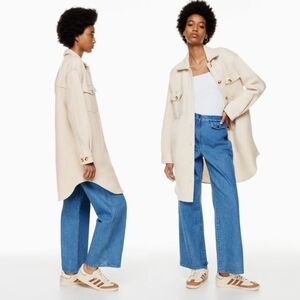 Aritzia Wilfred Free The Ganna Long Shacket Merino Wool Heather Bone Womens Sz M